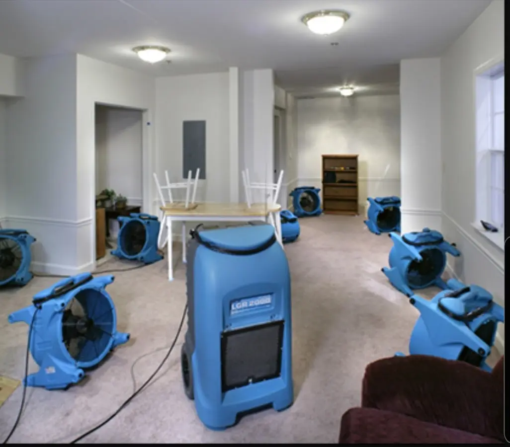 Air movers and dehumidifier setup for Water Extraction & Removal in Highland Heights